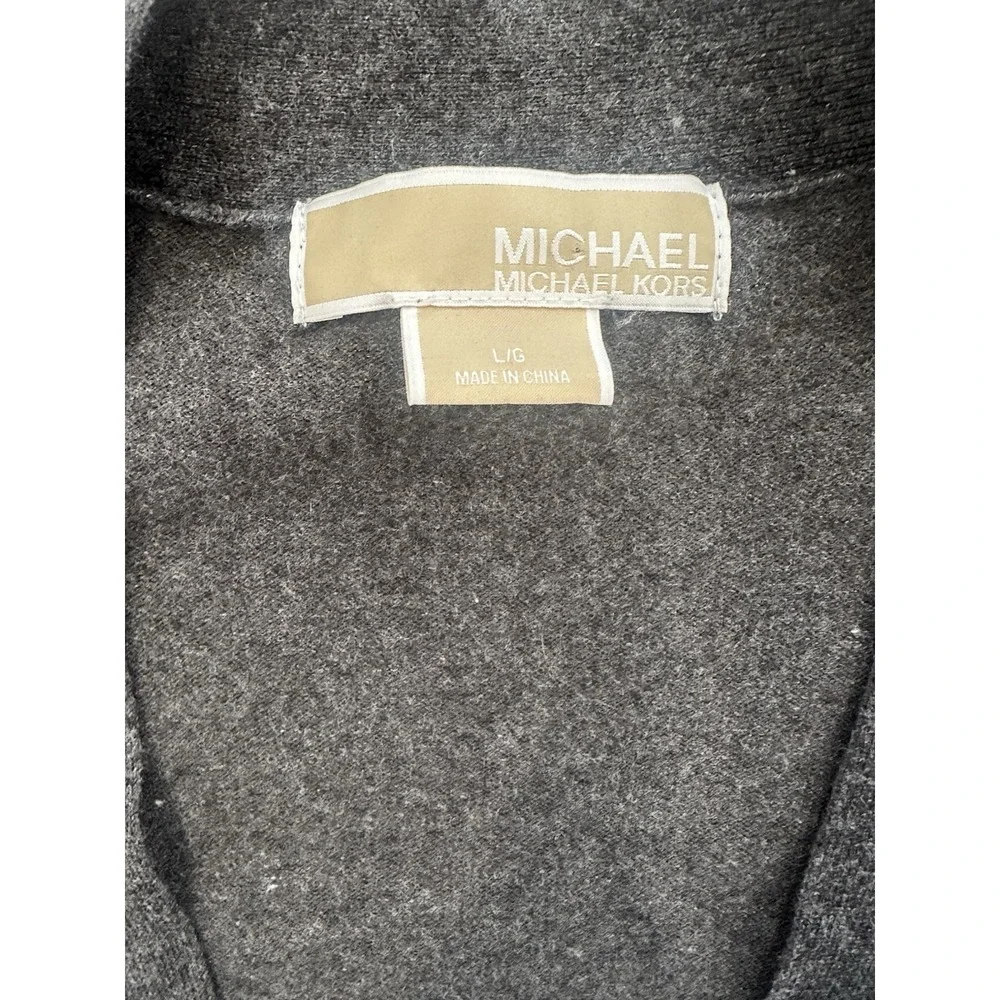 Michael Kors Womens Cardigan Sweater Sz L Gray Knit Fall Winter Dark‎ Academia